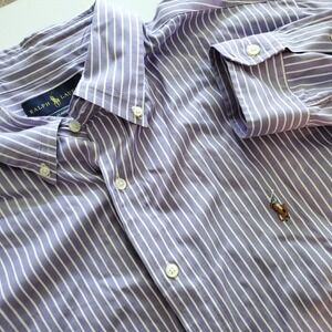 Ralph Lauren Mens ~2XL 18 34/35 Classic Fit Purple Long Sleeve Button Flesh Pony